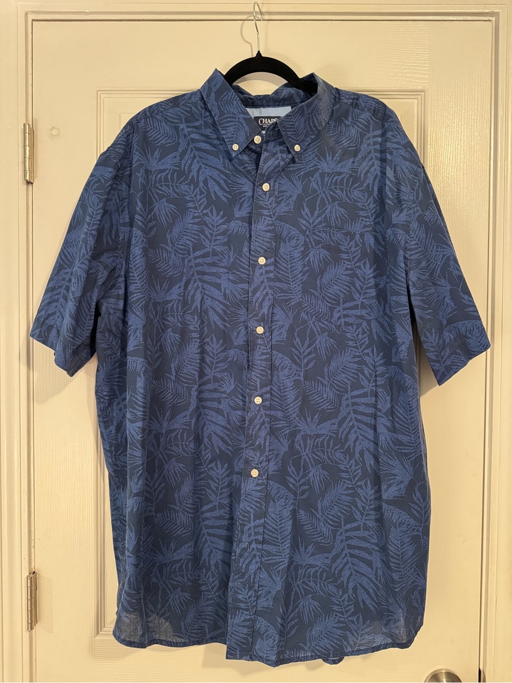 Chaps Navy Blue Short-Sleeve Button-Down with Leaf Print